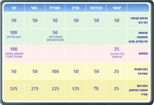 טבלת ההוצאות וההכנסות של דור